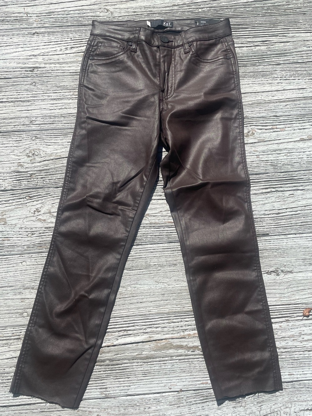 Kut from the Kloth Women’s coated brown jeans: size 2, cropped 24 length